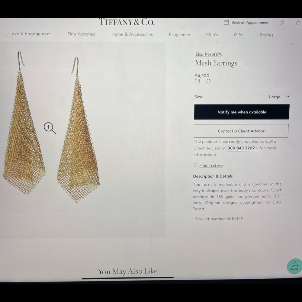STUNNING CLASSY Tiffany & Co. yellow gold mesh Elsa Peretti Earrings!! 3.5” long